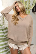 BiBi Raw Edged Popcorn Texture V-neck Sweater