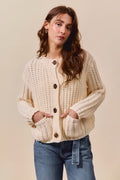 SO ME Metal Button Long Sleeve Chunky Sweater Cardigan
